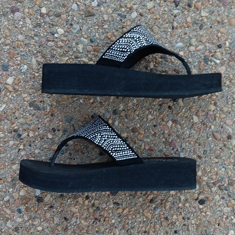 Skechers yoga foam crystal embellished thong strap platform sandals womens 8 - Picture 7 of 9